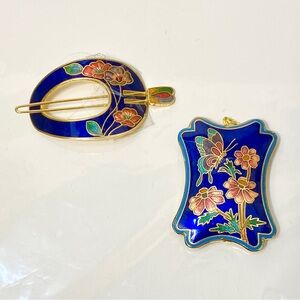 Set of Cloisonne pendant and Cloisonne barrette.  Available separately as well.